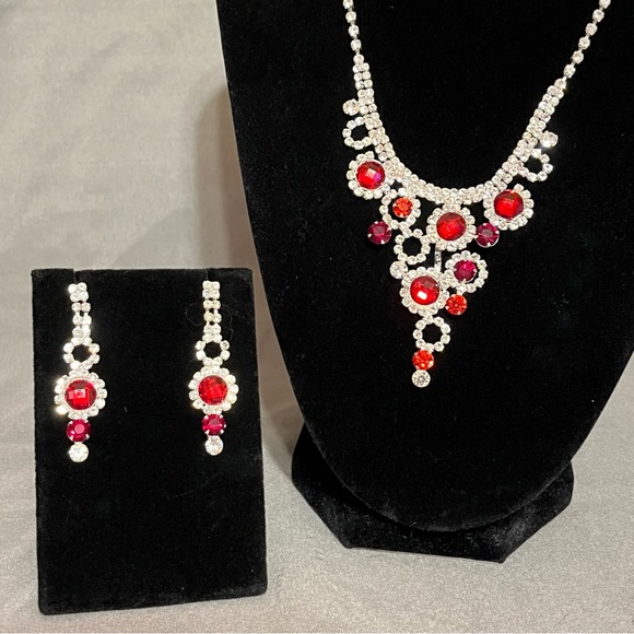 Prom/Special Occasion Necklace and Earrings, Red - Picture 2 of 14
